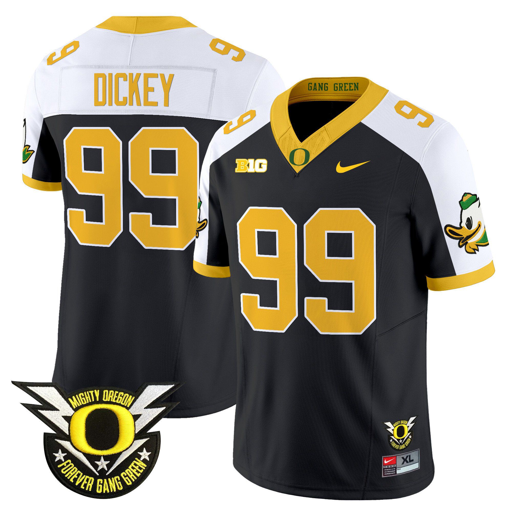 Men Oregon Ducks #99 Dickey Black 2024 Nike Forever Gang Green & BIG Patch Vapor Limited NCAA Jersey style 1